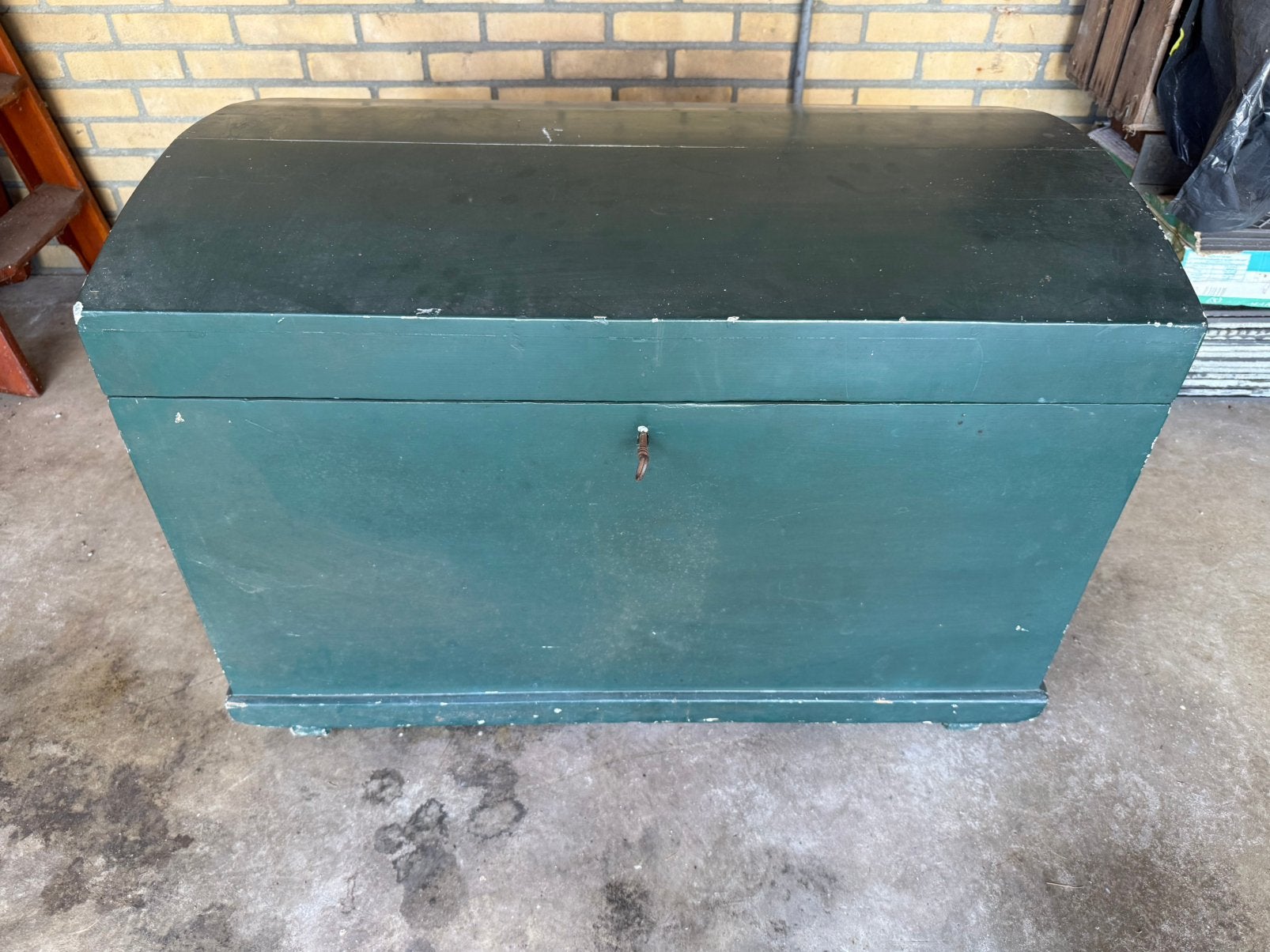 Oude dekenkist flessengroen hout, Ophalen, Gebruikt, 50 tot 100 cm, Minder dan 50 cm