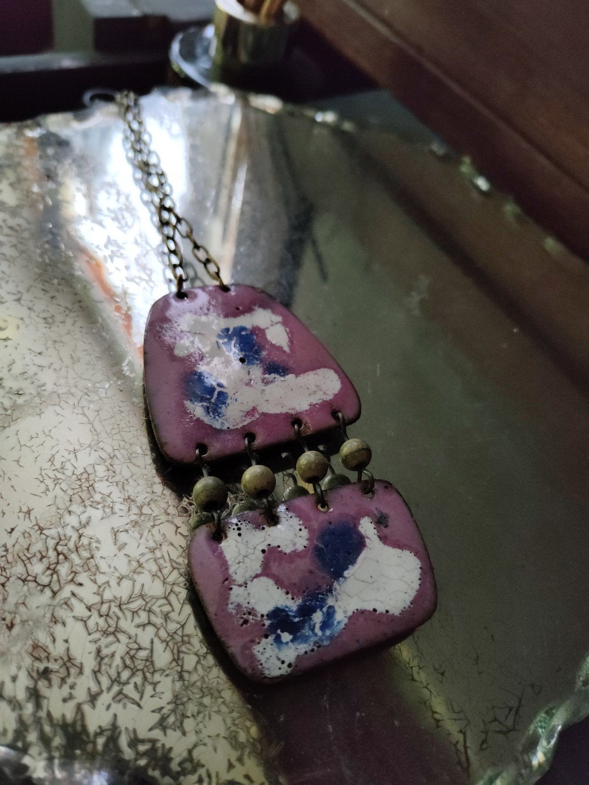 Vintage jaren 50 ketting, emaille handmade, Ophalen of Verzenden, Overige materialen