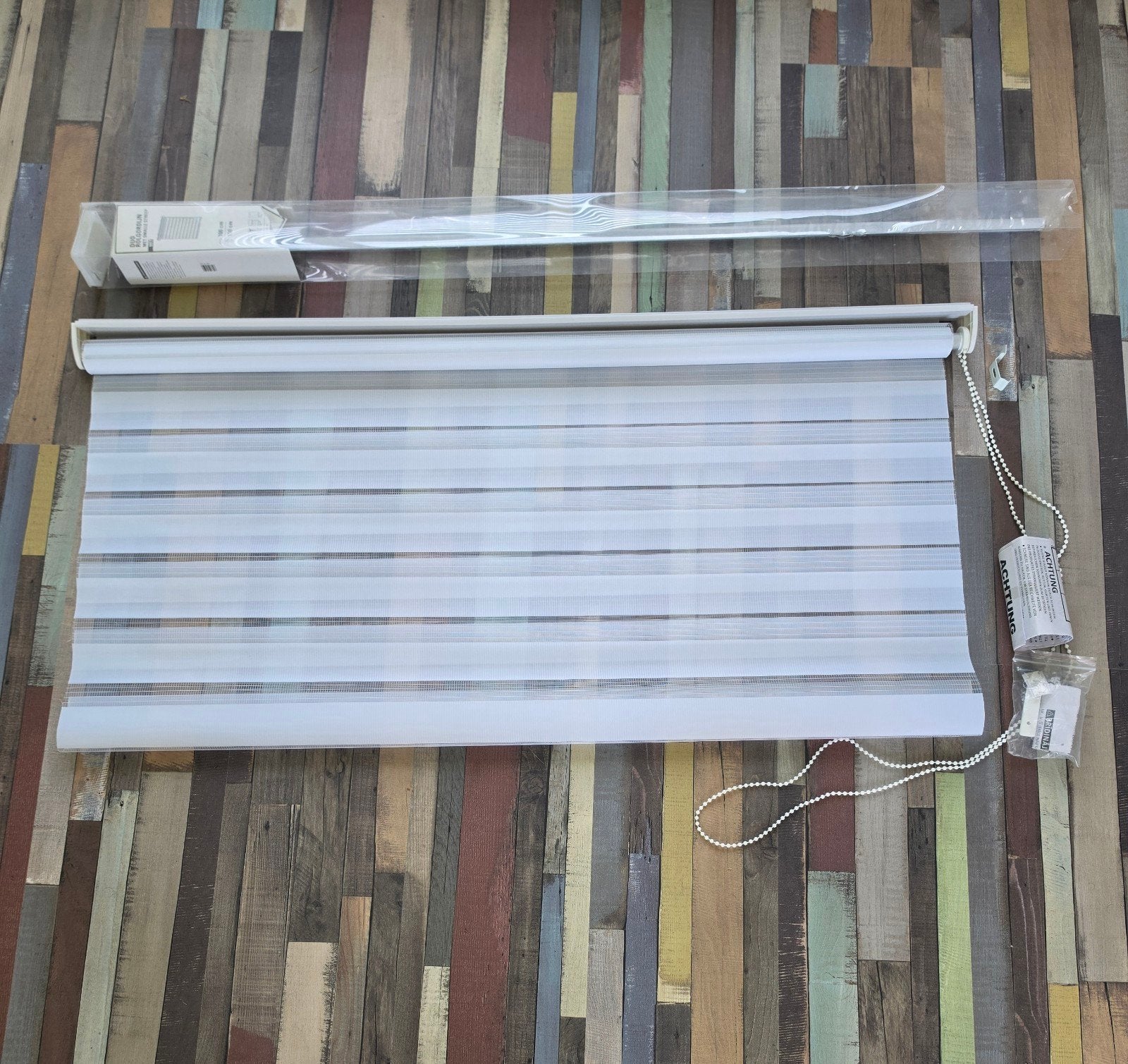 Duo rolgordijn wit met smalle streep 100x150 cm, Ophalen, Overige merken, Duo rolgordijn, Inclusief montageonderdelen