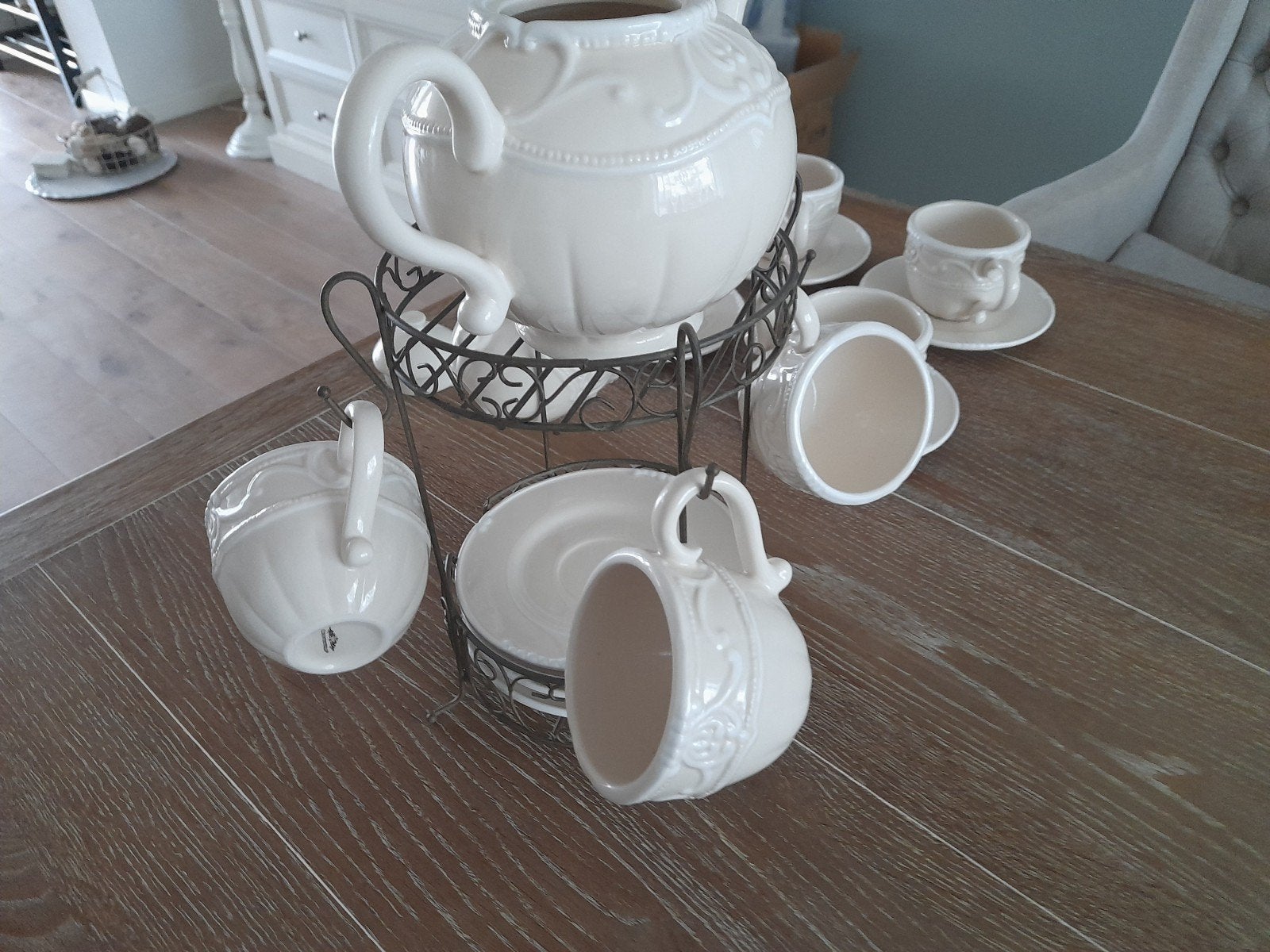 zgan Countryfield creme koffieservies met theepot en rek, Ophalen, Overige merken, Overige typen, Zo goed als nieuw