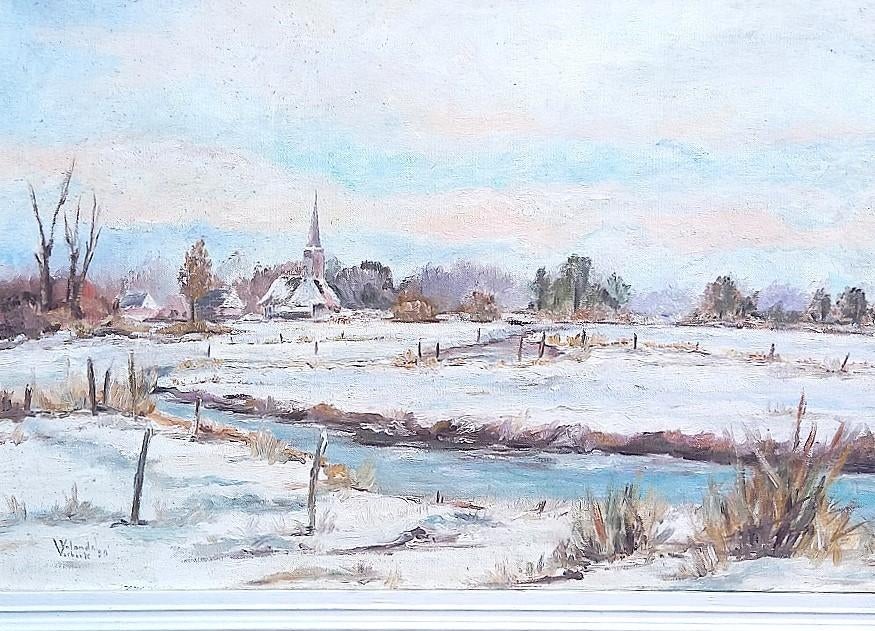 Winter in de polder, Antiek en Kunst, Kunst | Schilderijen | Modern, Ophalen of Verzenden