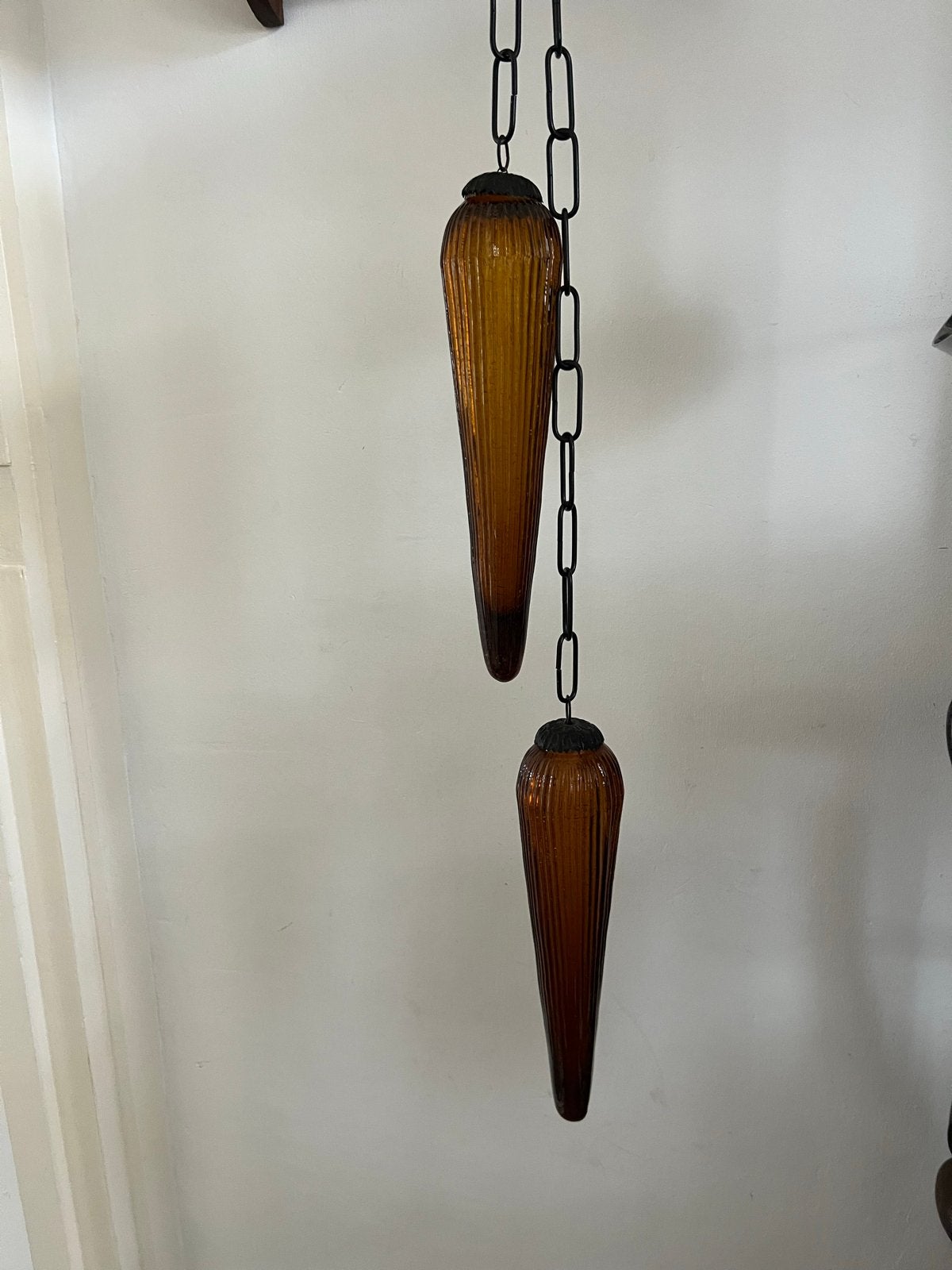 Vintage Amber Glazen Hanglampen - Set van 2, Antiek en Kunst, Ophalen