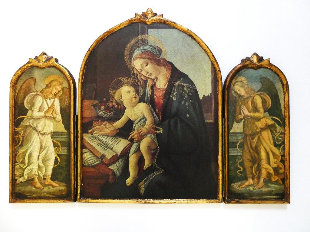 Drieluik Icoon Madonna met Boek 2 Aartsengelen Botticelli, Antiek en Kunst, Ophalen of Verzenden