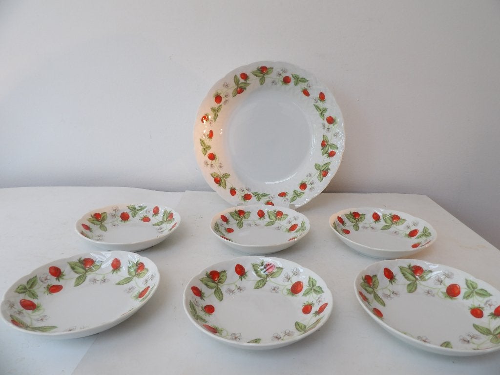 Bernardaud Limoges Fraisiere Dessert Servies - 7-delig, Ophalen of Verzenden