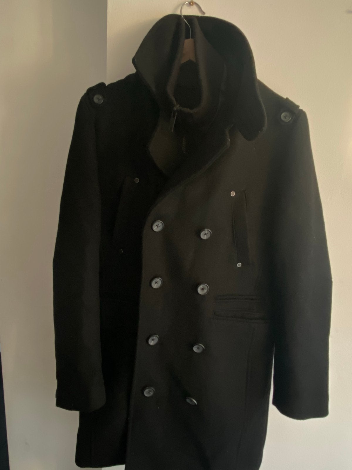 Jack & Jones Zwarte Wollen Winterjas - Maat S, Kleding | Heren, Jassen | Winter, Ophalen, Zo goed als nieuw, Maat 46 (S) of kleiner