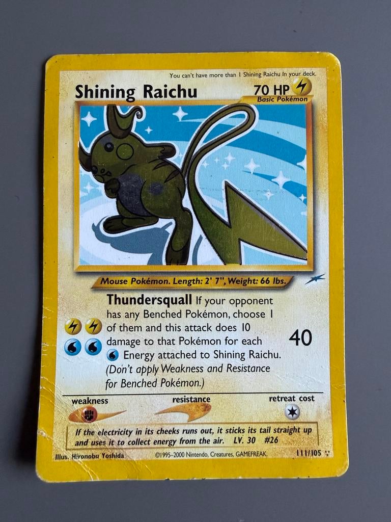 Pokemon Shining Raichu 111/105 Neo Destiny (Engels), Ophalen of Verzenden, Gebruikt, Losse kaart, Foil