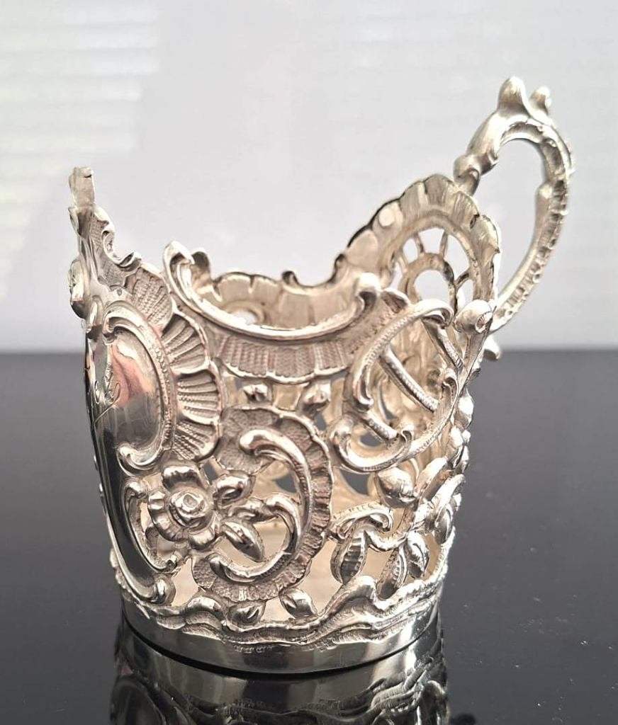 Prachtige Antieke Weens Zilver Neo Rococo Glas Houder, Antiek en Kunst, Ophalen of Verzenden, Zilver