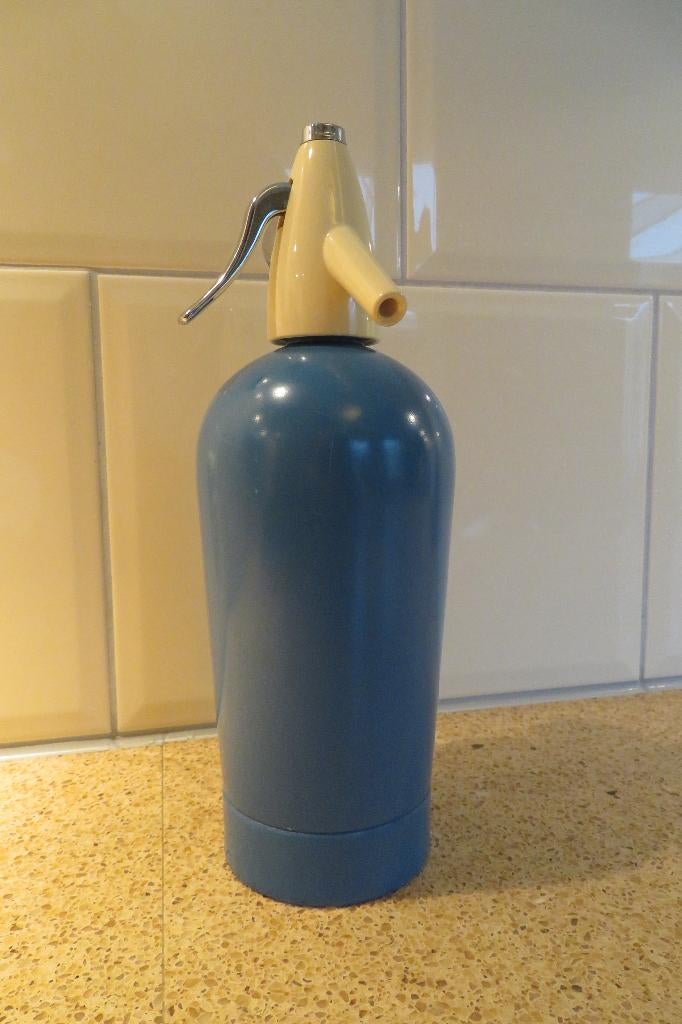 Mooie sodafles spuitwaterfles BOC Sparklets blauw witte dop, Antiek en Kunst, Curiosa en Brocante, Ophalen of Verzenden