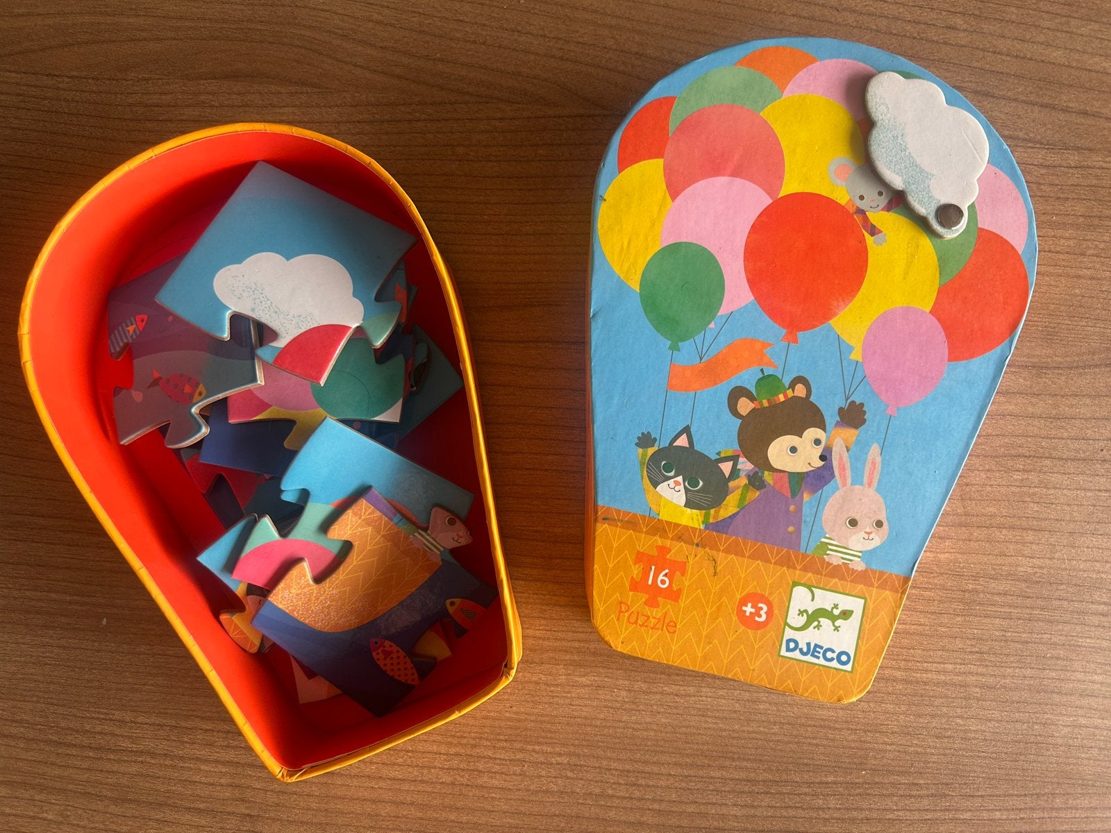 Djeco puzzel heteluchtballon 16 stukjes, Ophalen, 10 tot 50 stukjes, Gebruikt, 2 tot 4 jaar