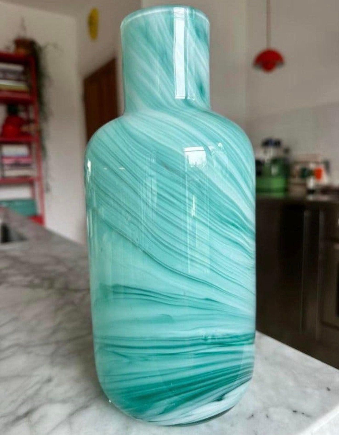 Vaas Glas Lina Vuorivirta Turquoise Wit Swirl IKEA PS 2017, Wit, Ophalen of Verzenden, X, Glas