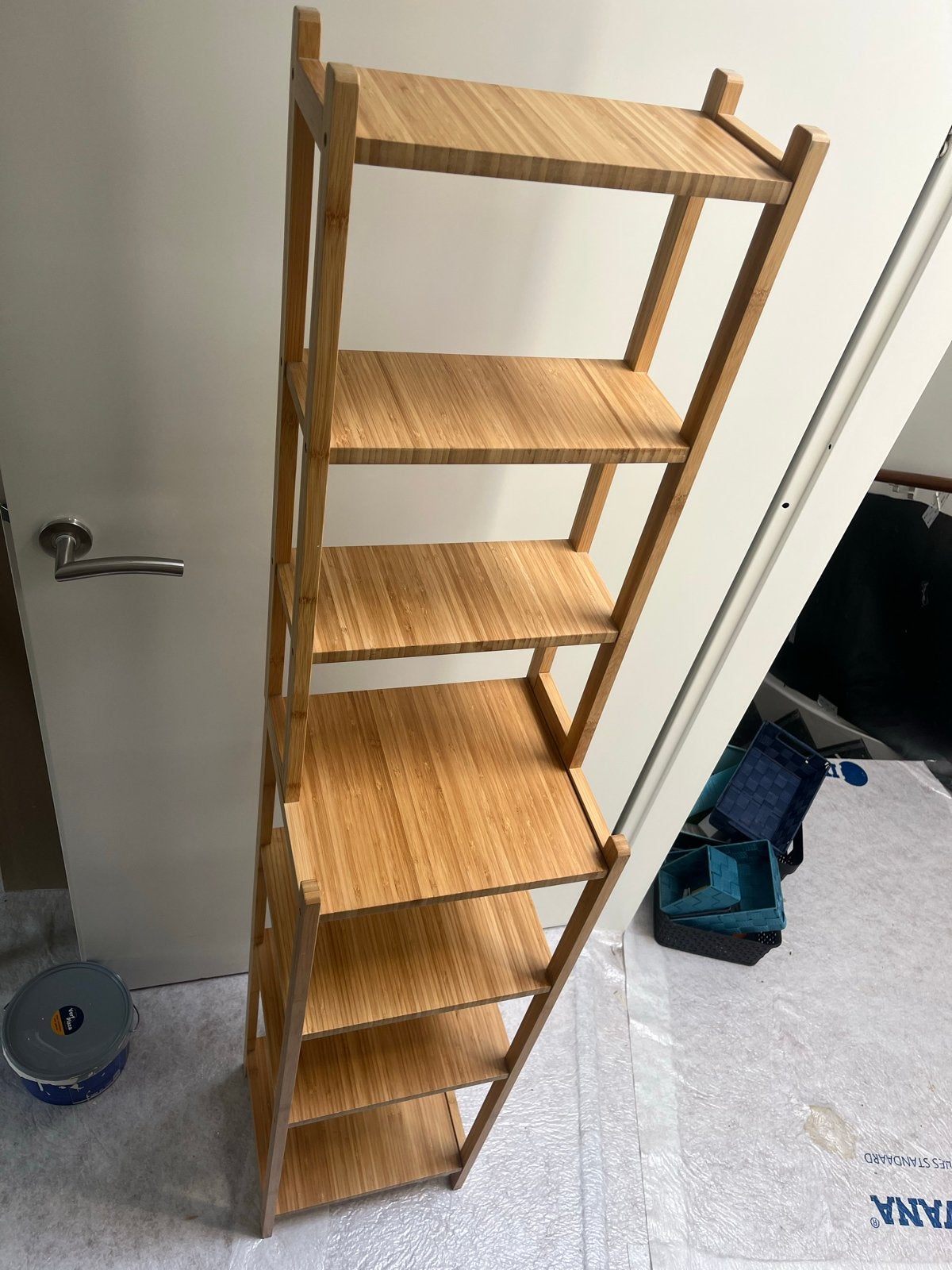 Bamboe Boekenkast / Opbergrek met 6 planken, Ophalen, Met plank(en), 50 tot 100 cm, Zo goed als nieuw