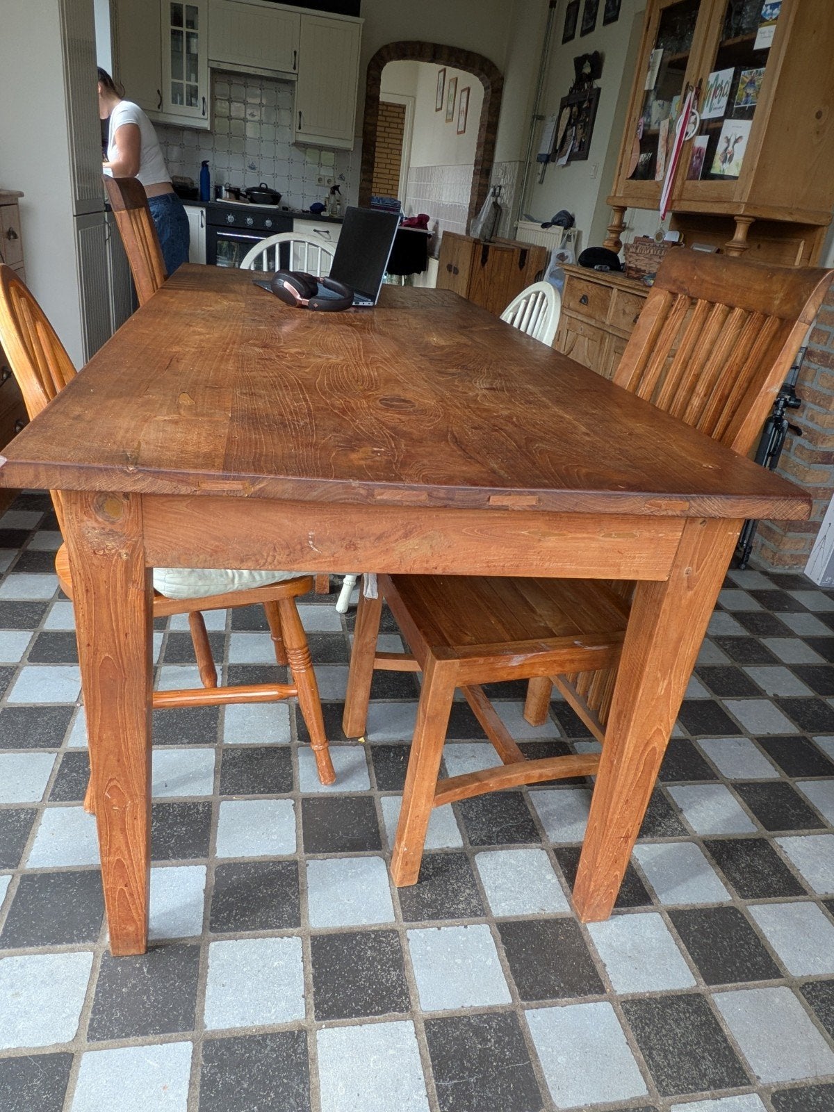 Robuuste houten eettafel ruim 1.80 x0.85 mtr, Ophalen, Gebruikt, 50 tot 100 cm, Landelijk