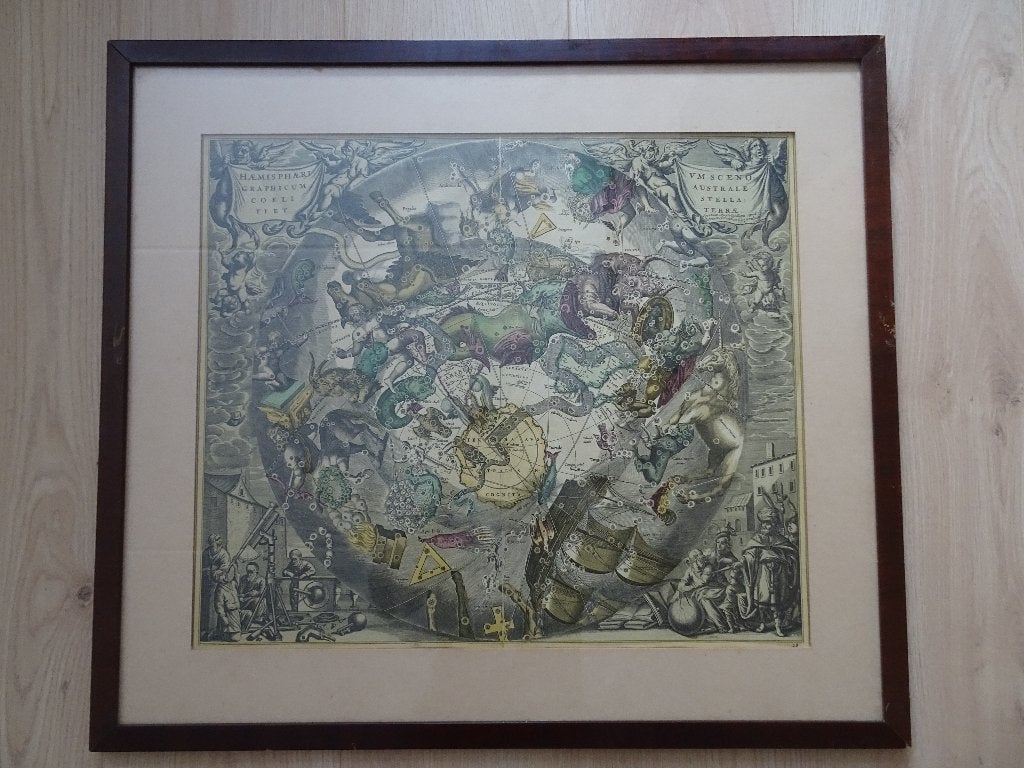 Reproductie Hemisphere Zuidelijk halfrond Cellenius 1702, Gebruikt, Ophalen of Verzenden, Voor 1940, Prent
