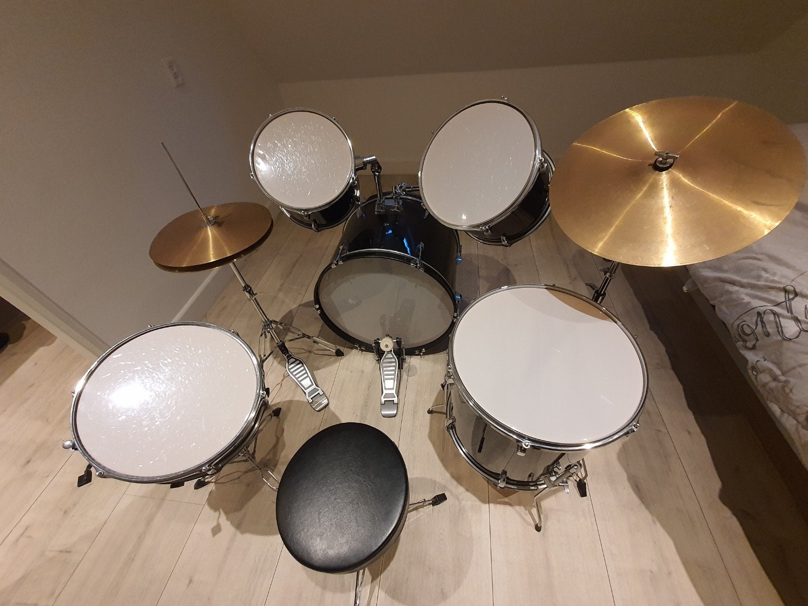 Compleet drumstel met bekkens en kruk, Muziek en Instrumenten, Ophalen