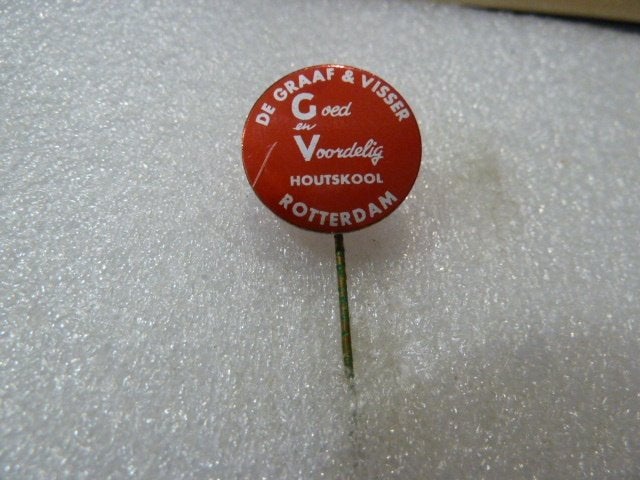 Vintage Speldje: De Graaf & Visser Houtskool Rotterdam, Ophalen of Verzenden, Gebruikt, Stad of Land, Speldje of Pin