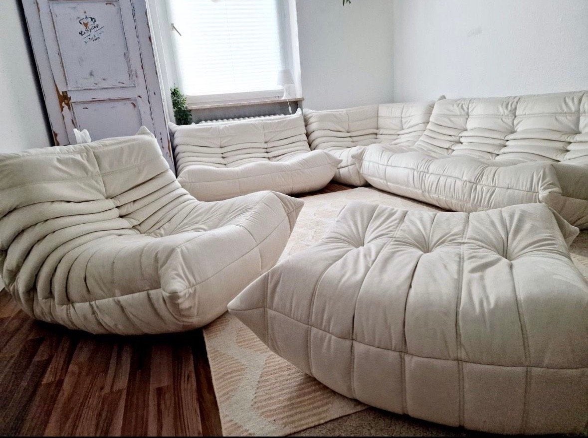 Togo Ligne Roset Sofa Fauteuils Bank leer Alcantara Beige, Huis en Inrichting, Banken | Sofa's en Chaises Longues, Ophalen of Verzenden