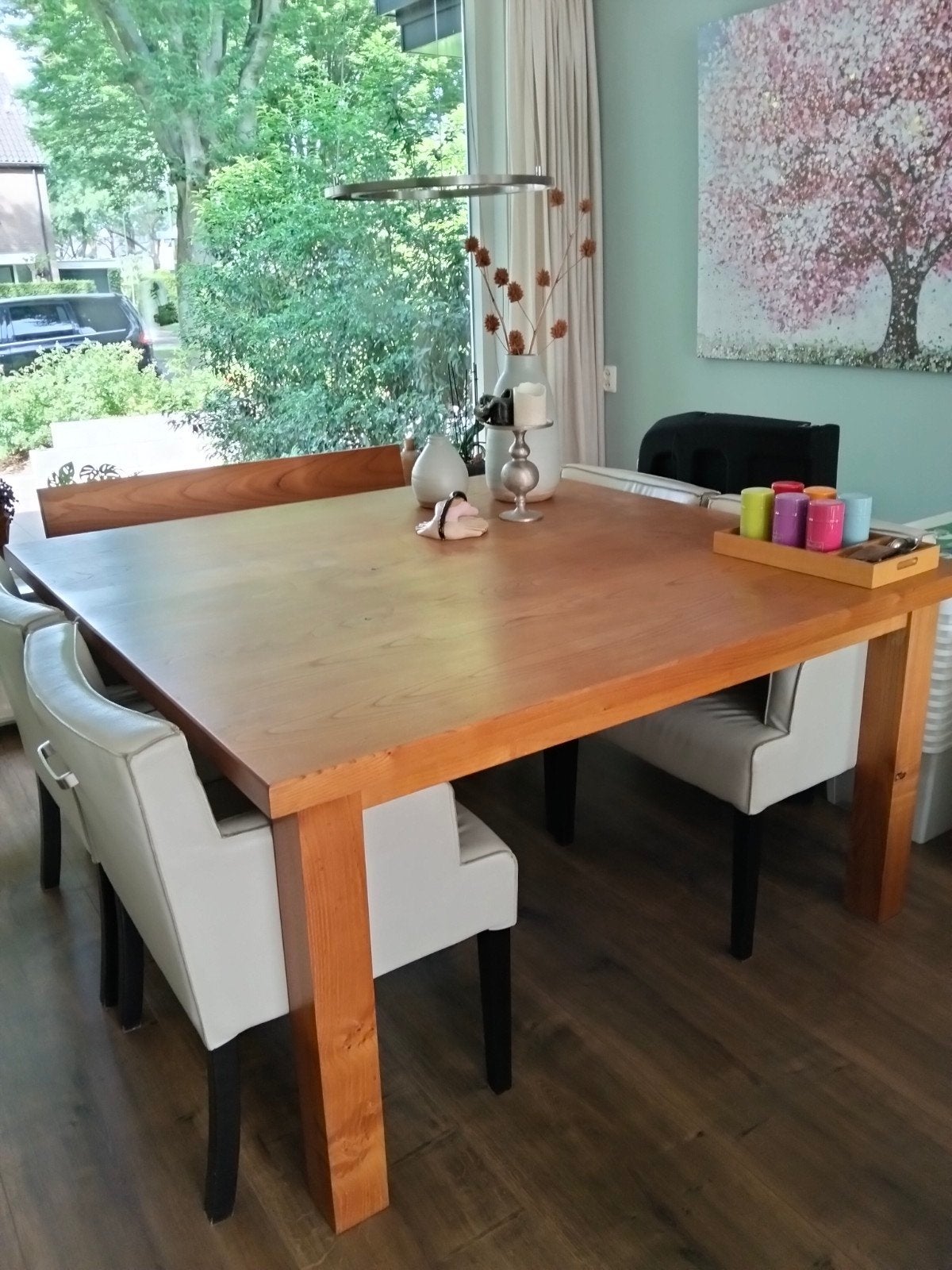 Kastanje houten eettafel en bank, Ophalen, Gebruikt, Vierkant, Vijf personen of meer