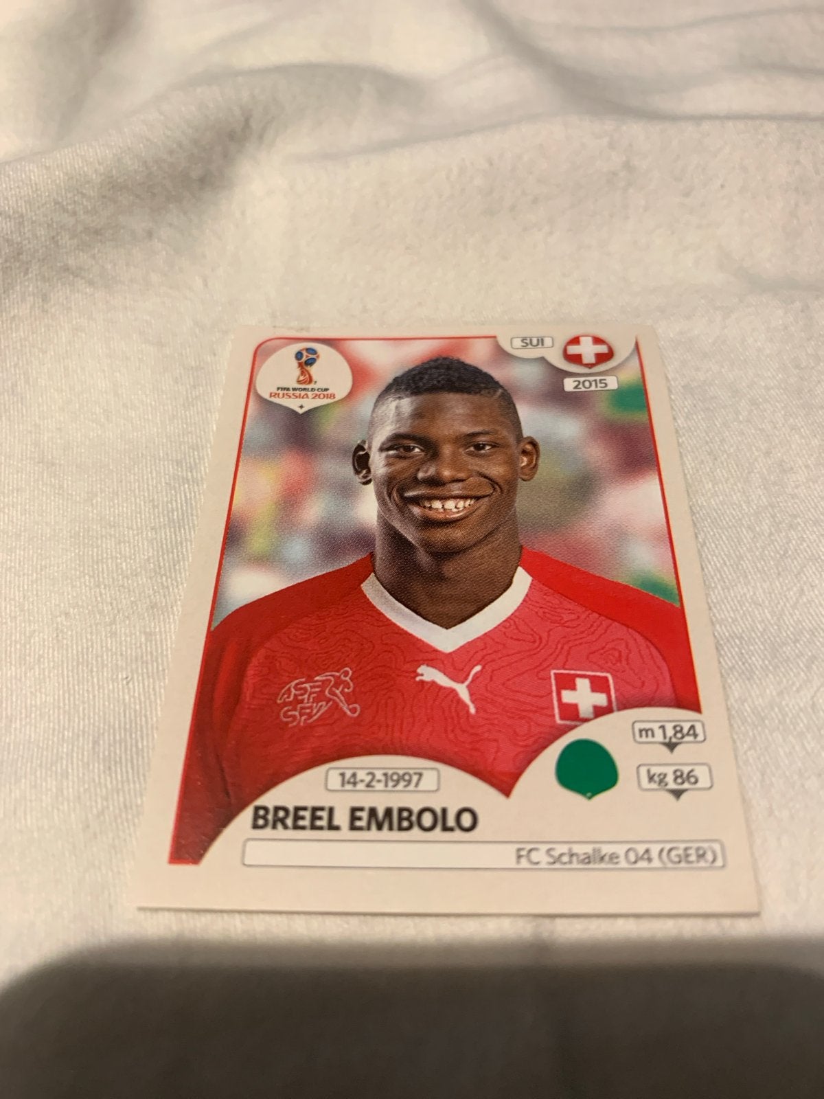 Breel Embolo Panini WK 2018 sticker - Schalke 04 Zwitserland, Ophalen, Zo goed als nieuw, Buitenlandse clubs, Poster, Plaatje of Sticker