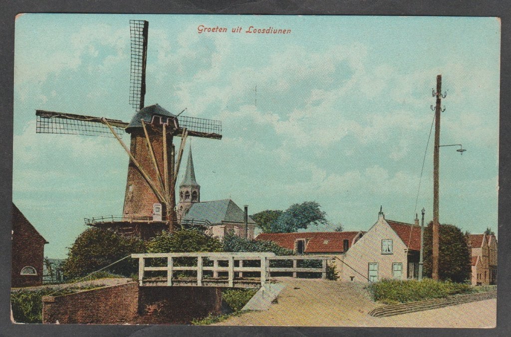 loosduinen  dorpsgezicht met molen, Verzamelen, Ansichtkaarten | Nederland, Verzenden, Voor 1920, Ongelopen, Zeeland