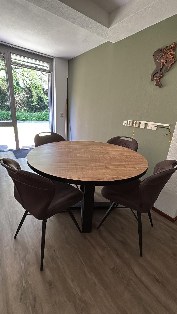 Ronde tafel, Huis en Inrichting, Tafels | Eettafels, Ophalen, Rond, Zo goed als nieuw, Vijf personen of meer