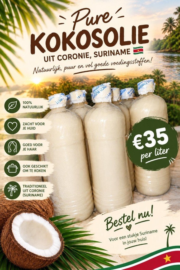 Authentieke Surinaamse Kokosolie Te Koop, Ophalen of Verzenden, Nieuw, Overige typen