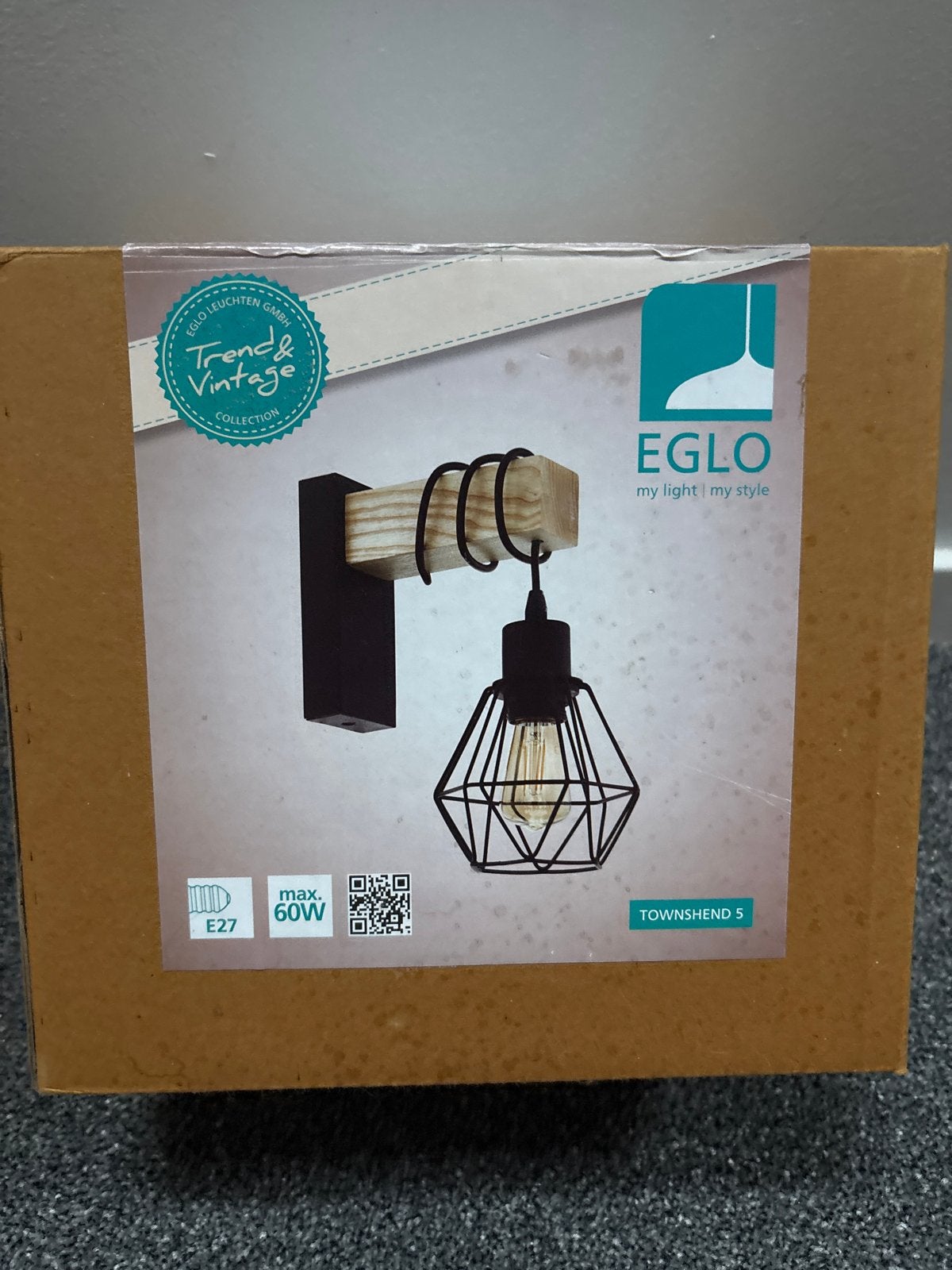 EGLO Townshend 5 Wandlamp - Vintage Stijl Hout & Metaal, Ophalen, Overige merken, Zwart, Nieuw
