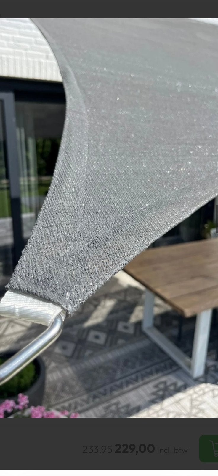 Schaduwdoek grijs 5 x 5 meter, Ophalen, Zo goed als nieuw