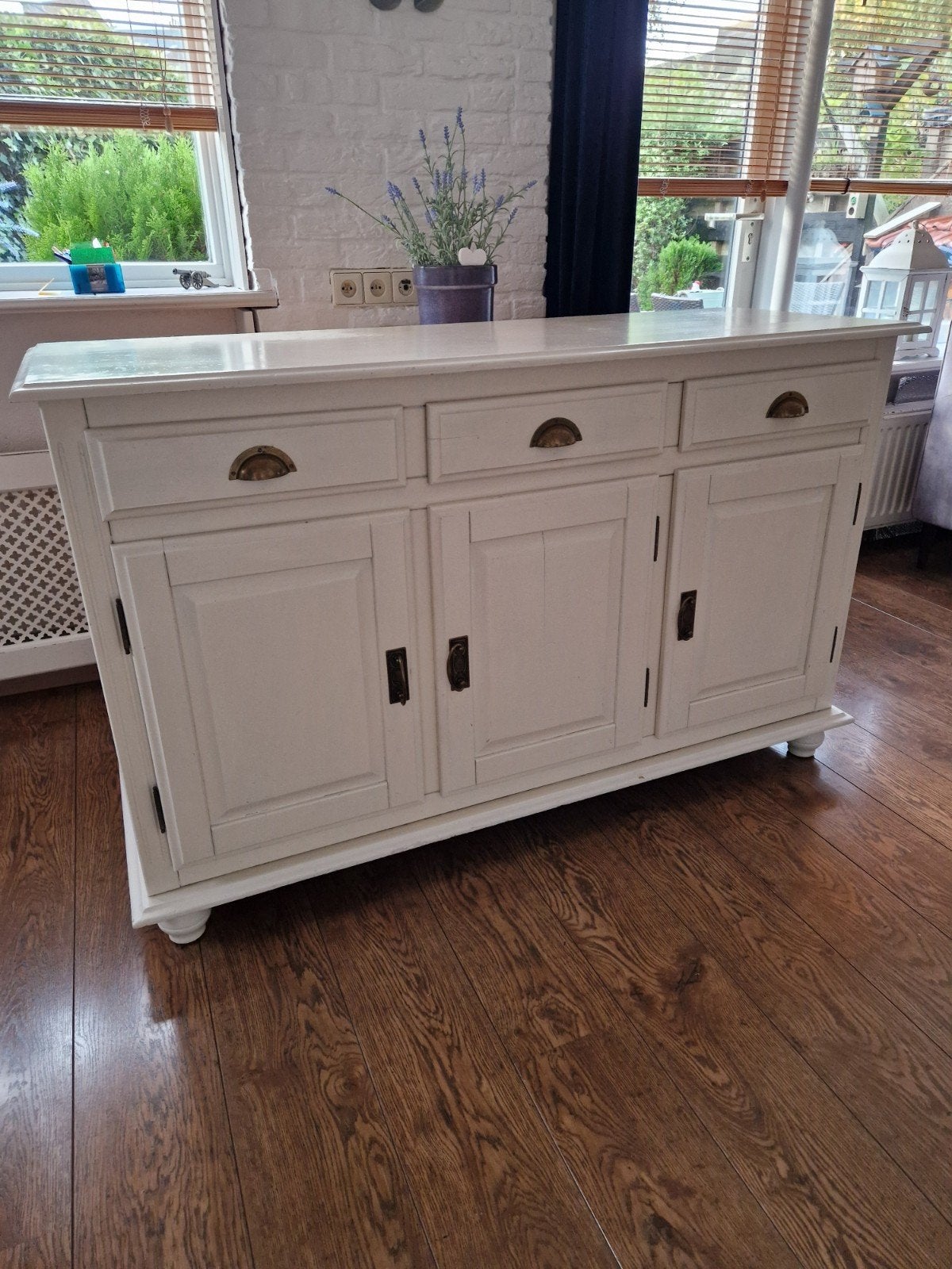 Crème wit dressoir met 3 lades en 3 deuren, Ophalen, Gebruikt, 100 tot 150 cm, Met lade(s)