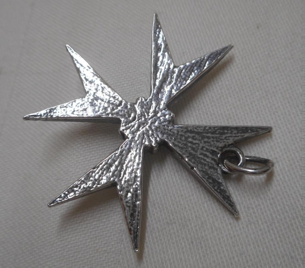 Zilveren vintage Maltezer kruis hanger met turquoise nr.918, Verzenden, Zo goed als nieuw, Kruis of Symbool, Zilver