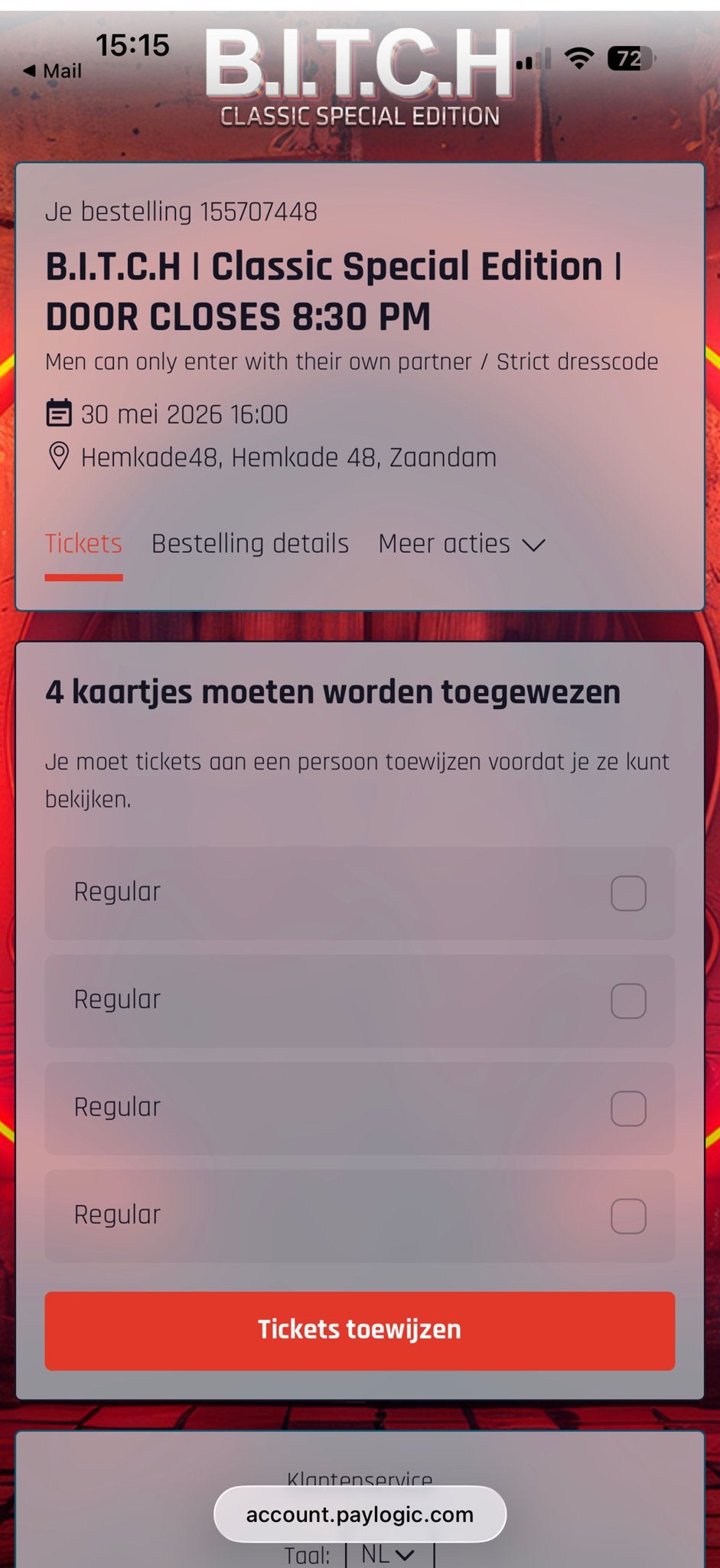 Bitch Crazland zaamdam feest 4 tickets, Drie personen of meer, Mei