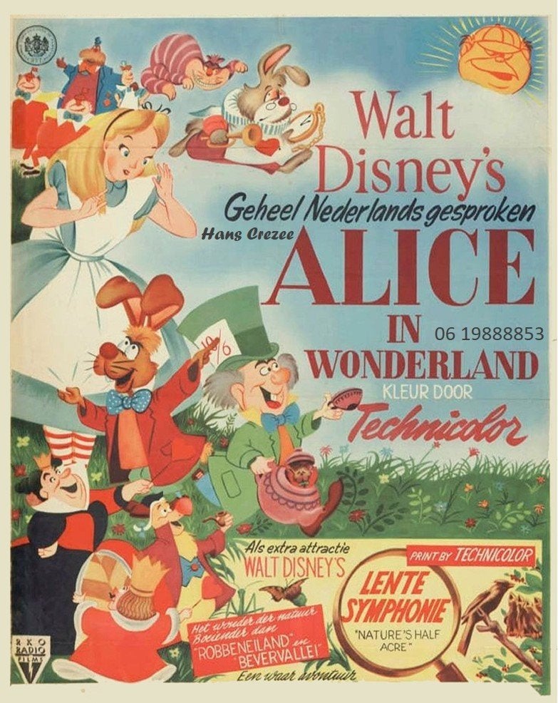 ik zoek Disney poster Alice in wonderland affiche Pluto 1950, Verzamelen, Posters, Ophalen of Verzenden, A1 t/m A3, Film en Tv