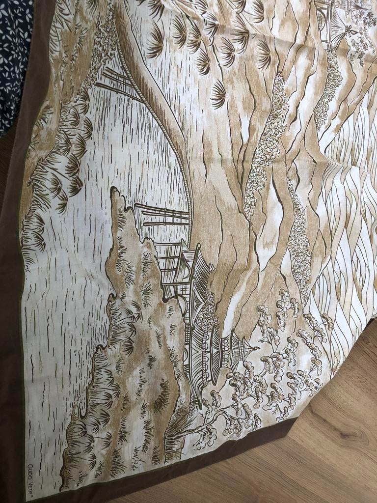 Guido vietri vintage groot doek katoen bruin, Ophalen of Verzenden, Zo goed als nieuw, X, Sjaal