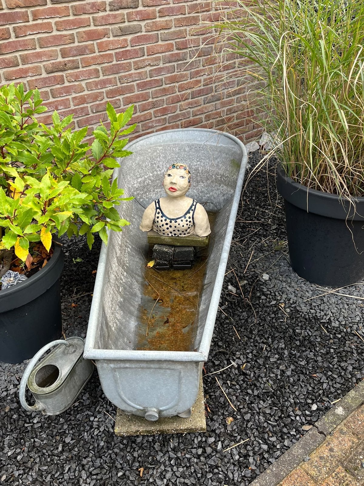 Zinken Badkuip met unieke vrouw decoratie, Ophalen, Vintage, Gebruikt, Metaal