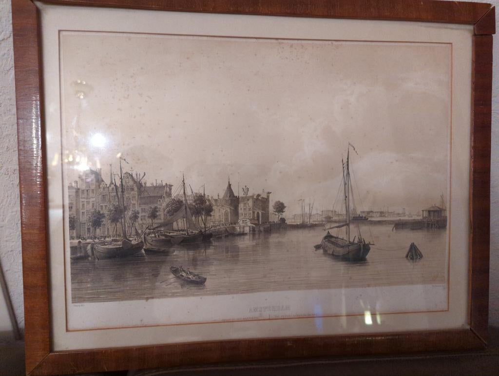 Amsterdam Gezigt op het Westerdok - Ph. Benoist litho, Antiek en Kunst, Kunst | Etsen en Gravures, Ophalen of Verzenden