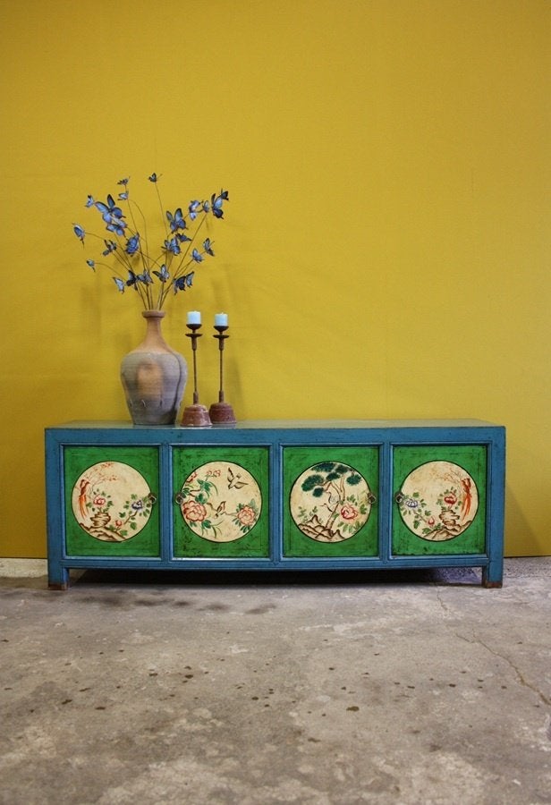 Vintage Style Kleurrijk Dressoir Uniek Meubel Chinese Kast, Met deur(en), 150 tot 200 cm, Ophalen of Verzenden, Werelds Kleurrijk Uniek Boho Landelijk Vintage Look Stoer Retro