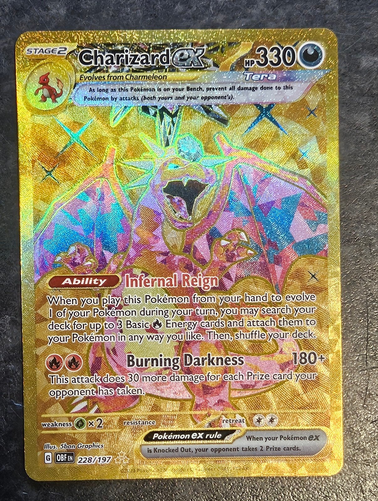 Pokémon Kaart - Charizard ex 228/197 (Gold Secret Rare) - Ne, Ophalen of Verzenden, Nieuw, Losse kaart