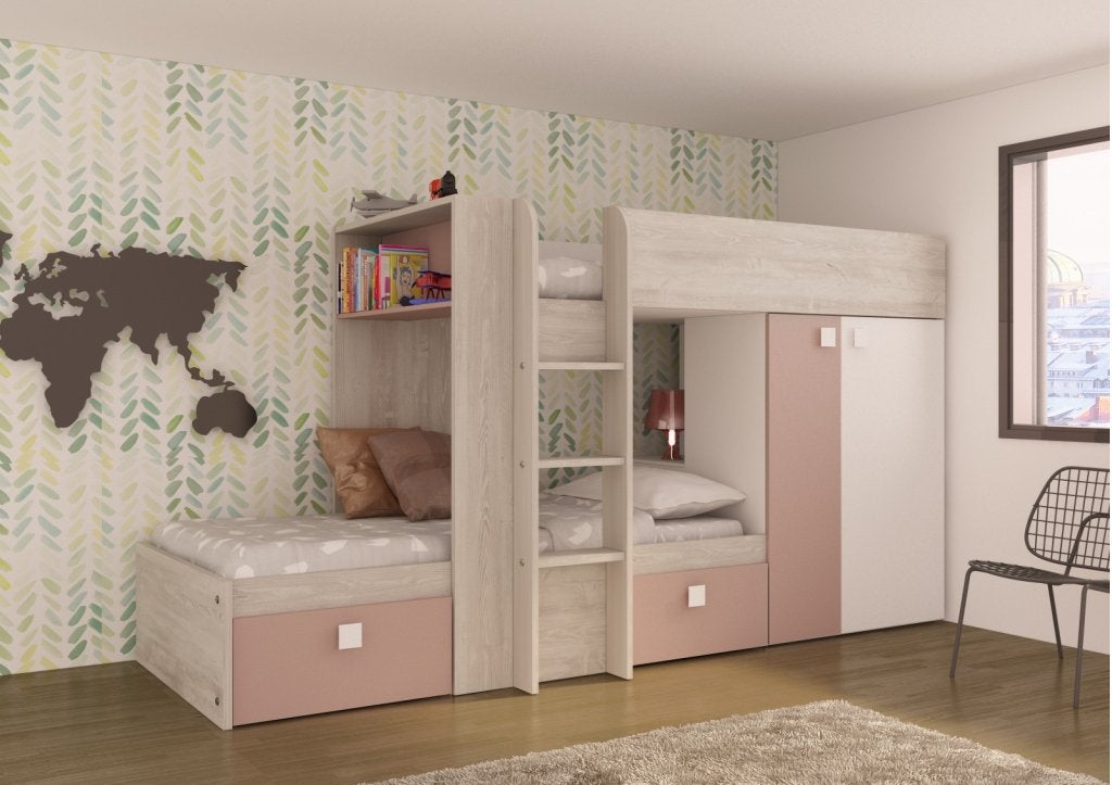 Maxim Multifunctioneel Stapelbed - 90x190 - Oudroze, Niet ingevuld, Niet ingevuld, Niet ingevuld