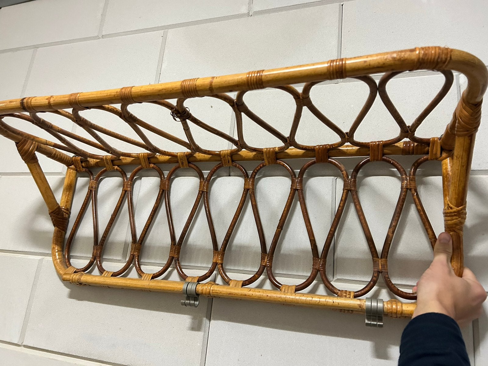 Rieten wandkapstok met hoedenplank en haakjes 80x30x30, Overige materialen, Zo goed als nieuw, Minder dan 100 cm, Ophalen