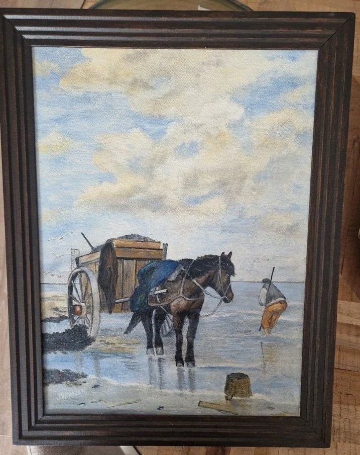 Klassiek olieverfschilderij van J.H. Verbeek, Ophalen, Maritiem / water, Doek, Handgeschilderd
