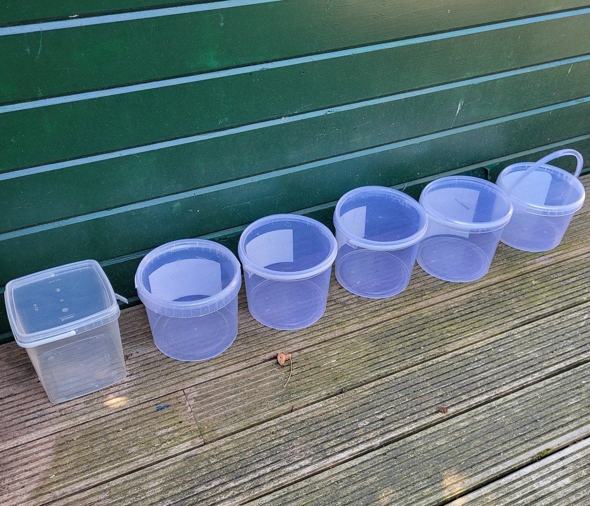 Set van 6 plastic voorraademmers/potten, Gebruikt, Kunststof, Ophalen of Verzenden, Voorraadpot