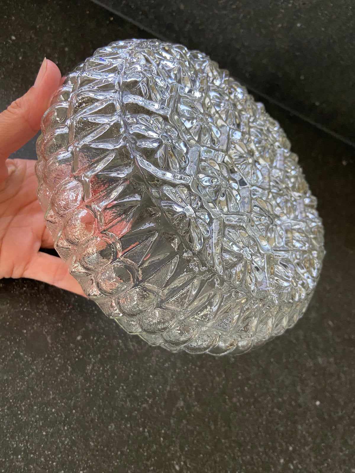 Retro vintage glazen plafondlamp plafonniere glas rond, Vintage, Ophalen of Verzenden, Plafondlamp, Glas