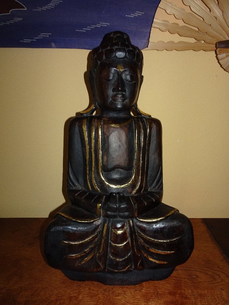 Oud Balinees handgemaakt houtsnijwerk Buddhabeeld, Handgemaakt, Beeld, Hout, Bruin