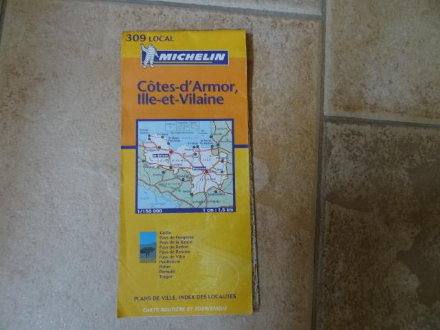 michelin wegenkaart 309 Bretagne deel, St Brieuc, Rennes, Frankrijk, Ophalen of Verzenden, 1800 tot 2000, Landkaart