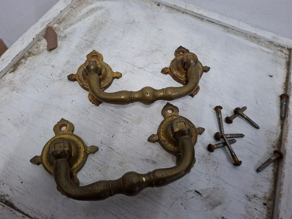 set antieke messing handgrepen standaard beweegbaar 1902, Antiek en Kunst, Ophalen of Verzenden
