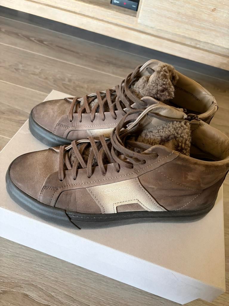 Bruine hoge suède Santoni sneakers maat 43, Ophalen of Verzenden, Zo goed als nieuw, Bruin, Sneakers of Gympen