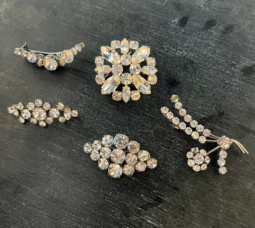 Vintage antieke rhinestones strass Costume jewelry broches, Ophalen of Verzenden, Overige materialen, Broche