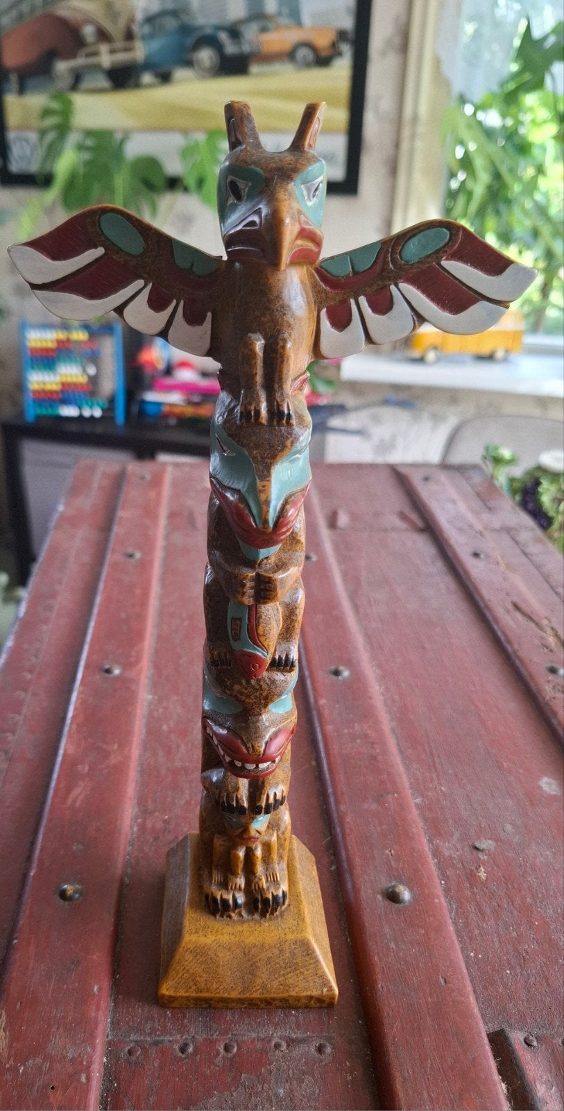 Vintage Handgemaakte Canadese Tiki Totempaal, Antiek en Kunst, Hout, Handgemaakt, Ophalen of Verzenden, Meerkleurig