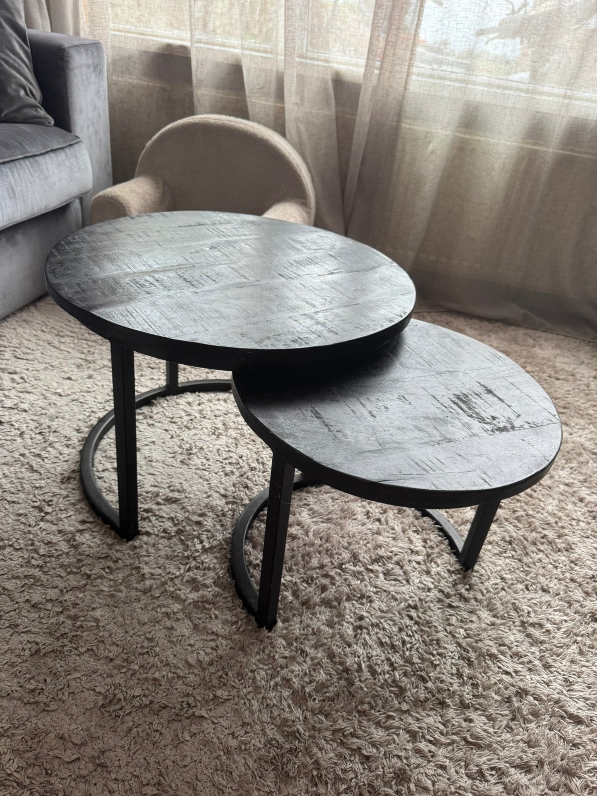 Mango hout | Bijzet tafel | zwart, Ophalen, Zo goed als nieuw, Rond, 50 tot 100 cm