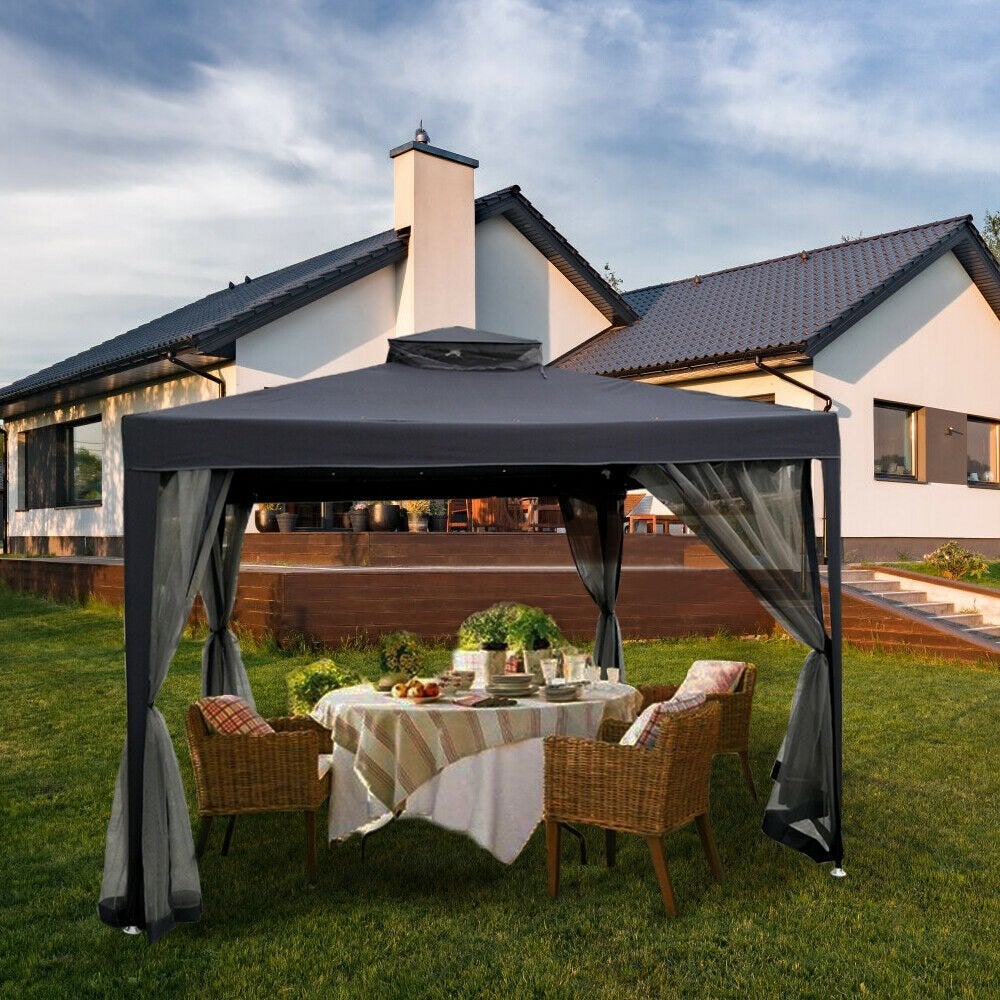 Paviljoen Prieel Partytent 3x3m Incl. Mosquito Net Antraciet, Ophalen of Verzenden, Nieuw, Minder dan 5 meter