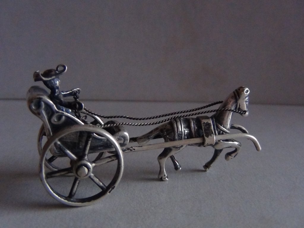 Miniatuur zilver EX1 koets + paard zilveren miniaturen, Ophalen of Verzenden, Zilver